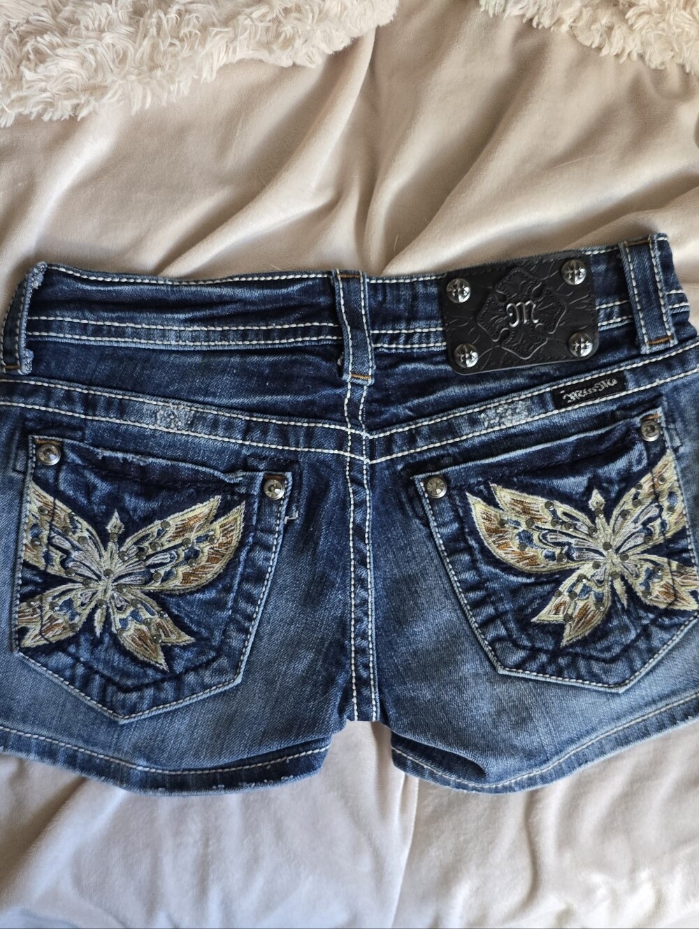 Miss Me butterfly Embroidered Denim Shorts
